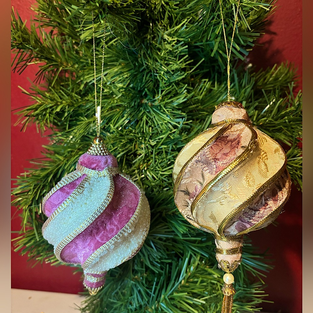 Victorian Style Fabric Ornaments set of 2